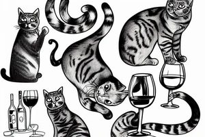 Cat drinking a glass of wine tattoo idea