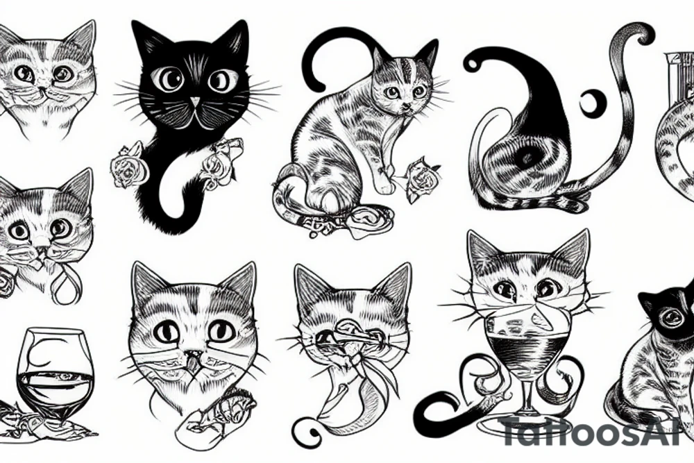 Cat drinking a glass of wine tattoo idea