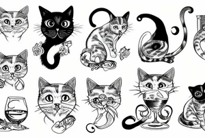Cat drinking a glass of wine tattoo idea
