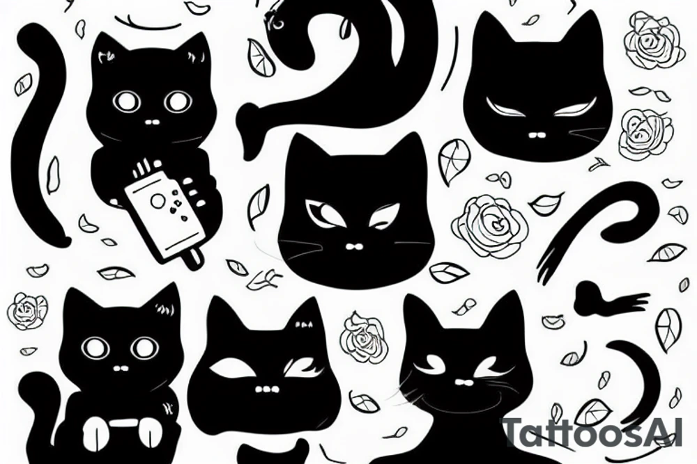 black cat with a phone tattoo idea