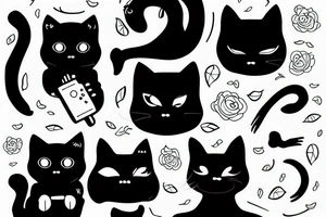 black cat with a phone tattoo idea