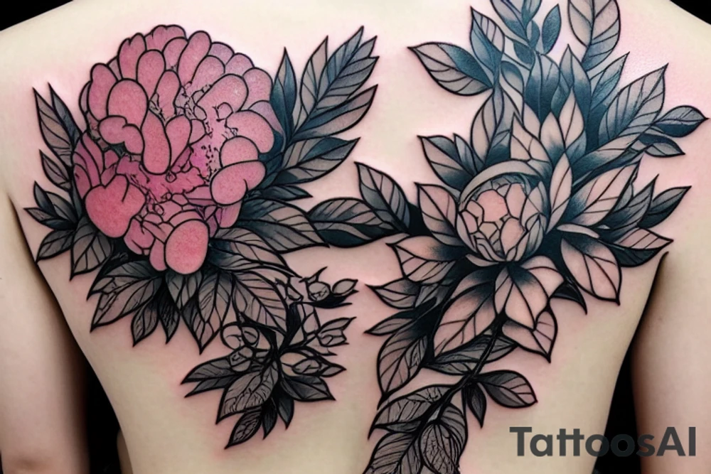 garden foliage peonies jewels forest tattoo full back howls moving castle tattoo idea