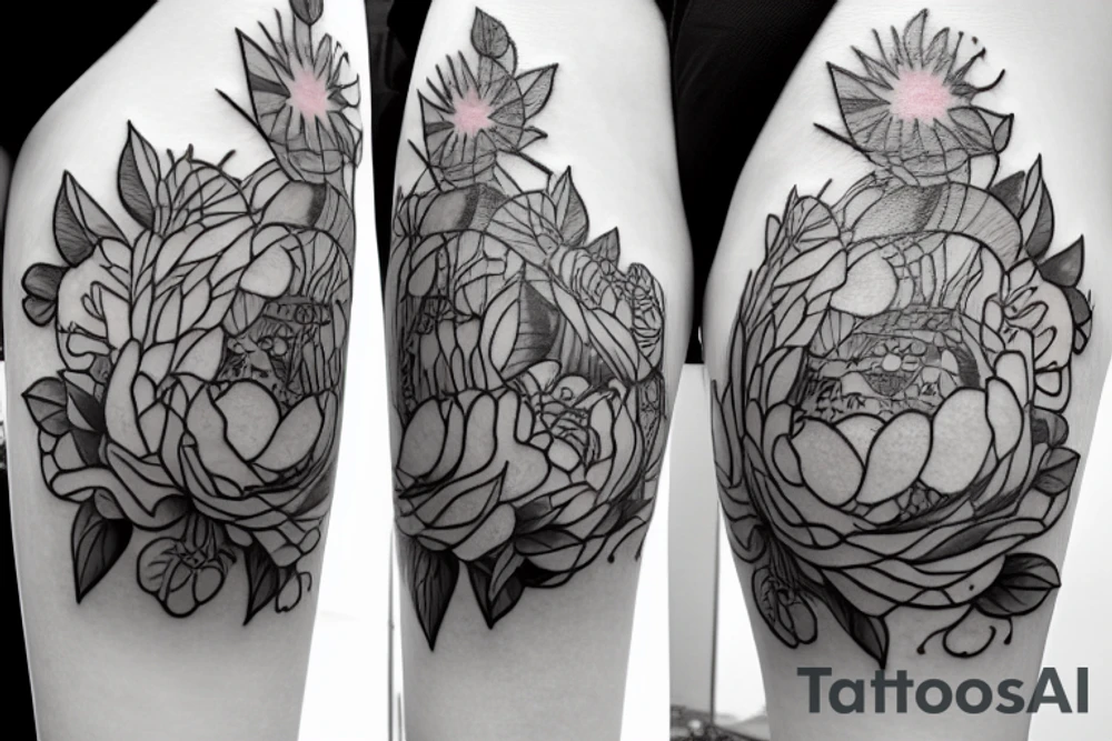 full back howls moving castle forest peonies tattoo idea