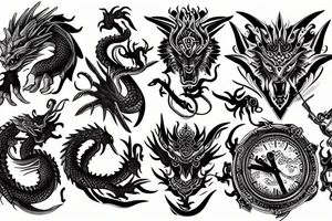 Dragon, Spartan, OM, clock, wolf tattoo idea
