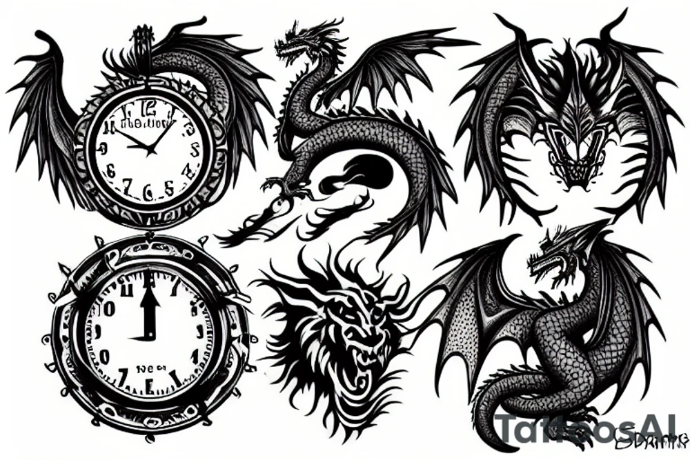 Dragon, Spartan, OM, clock, wolf tattoo idea