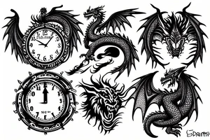 Dragon, Spartan, OM, clock, wolf tattoo idea
