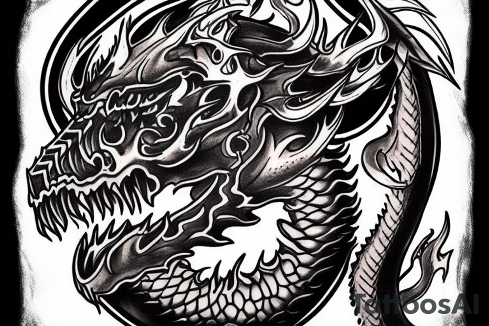 Dragon Skull fire tattoo idea