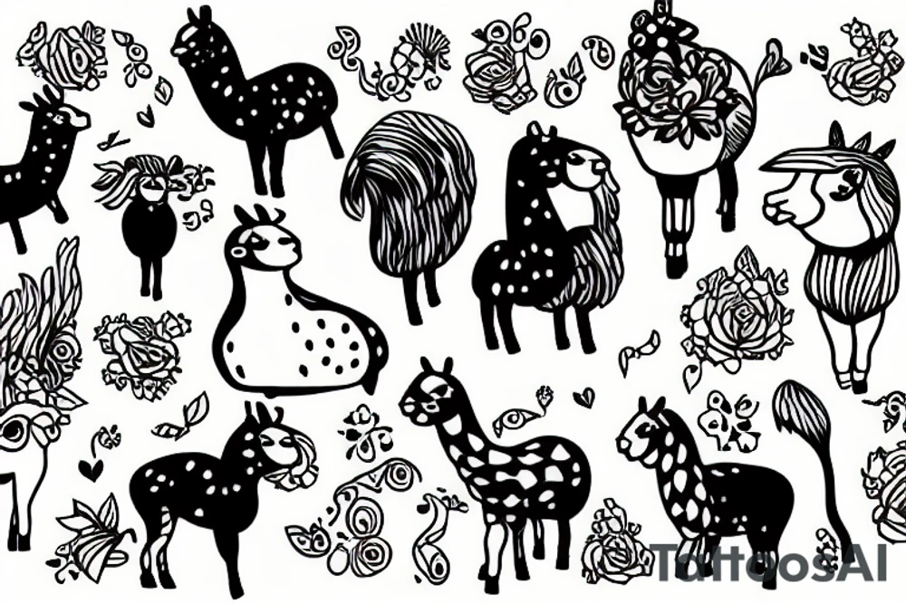 happy alpaca tattoo idea