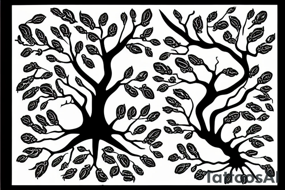 Tree of life with DNA strand break apart into little birds tattoo idea