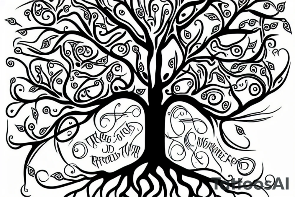 Tree of life with DNA strand coming out of the roots tattoo idea