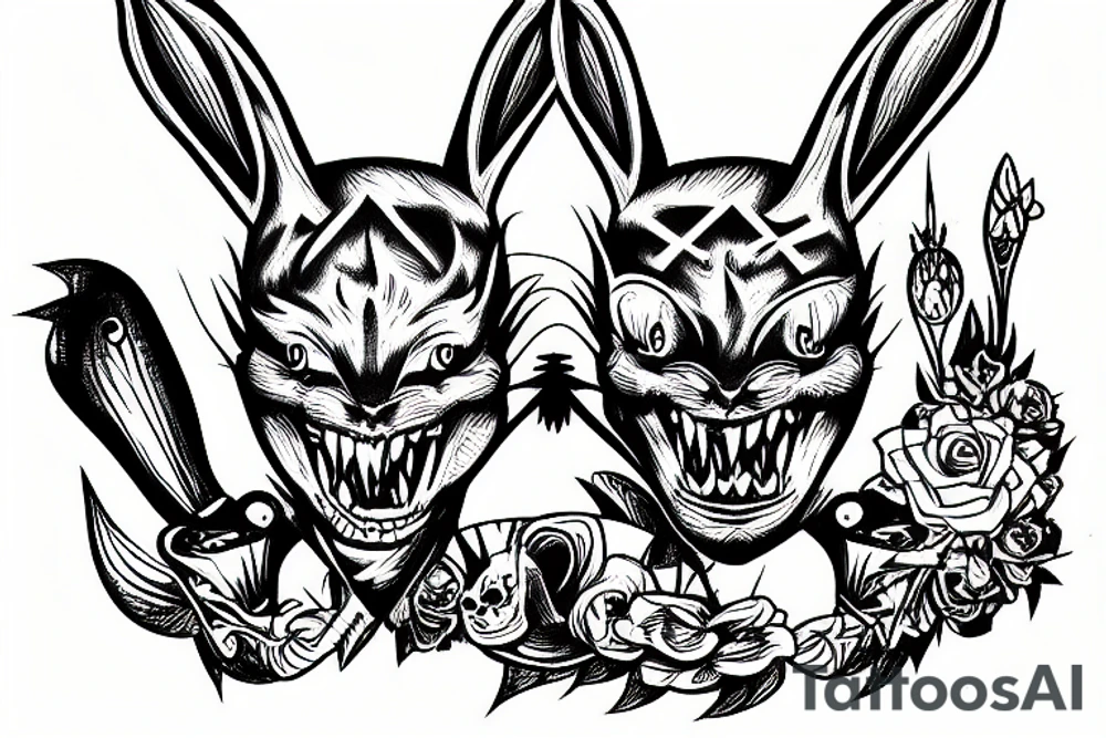 evil diabolical rabbit whith evil smile tattoo idea