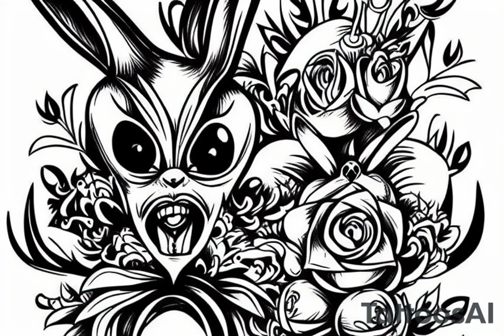 evil diabolical rabbit whith evil smile tattoo idea