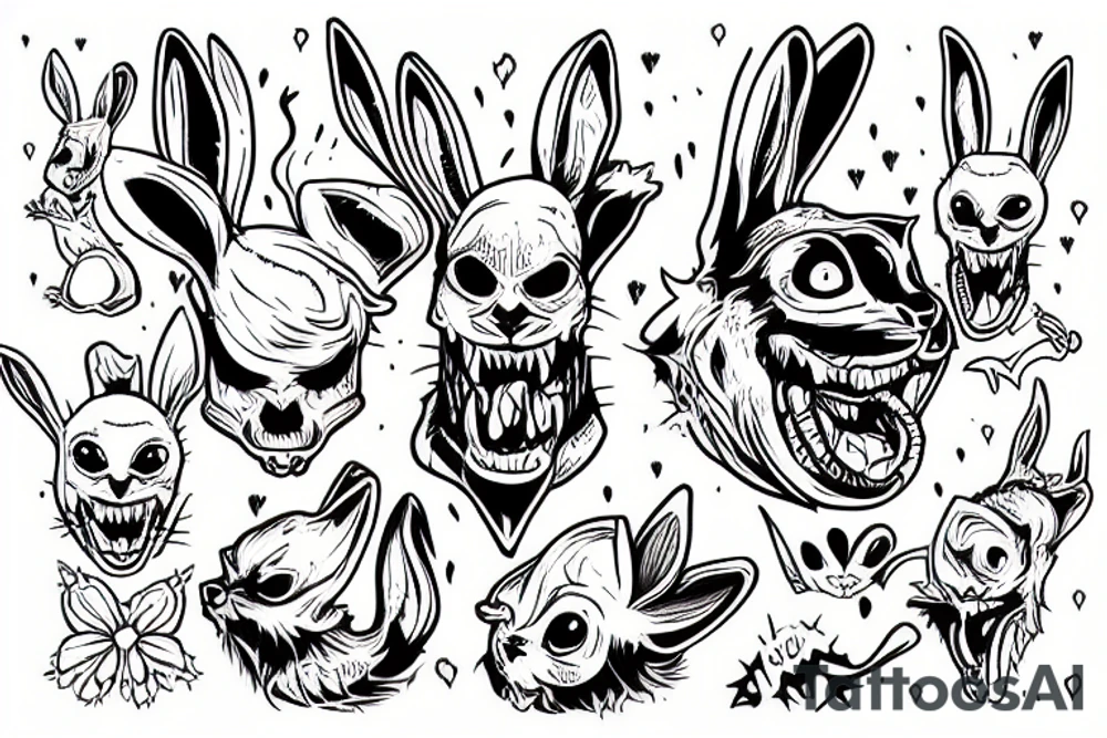 evil diabolical rabbit with mad smile tattoo idea