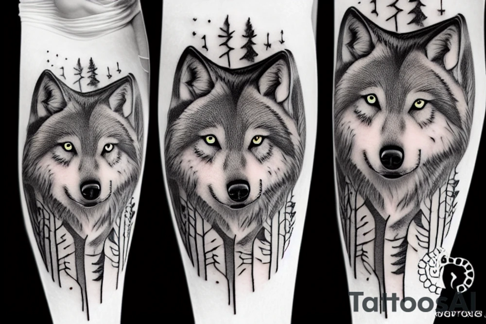 Forest with wolf tattoo idea