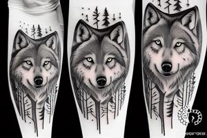 Forest with wolf tattoo idea
