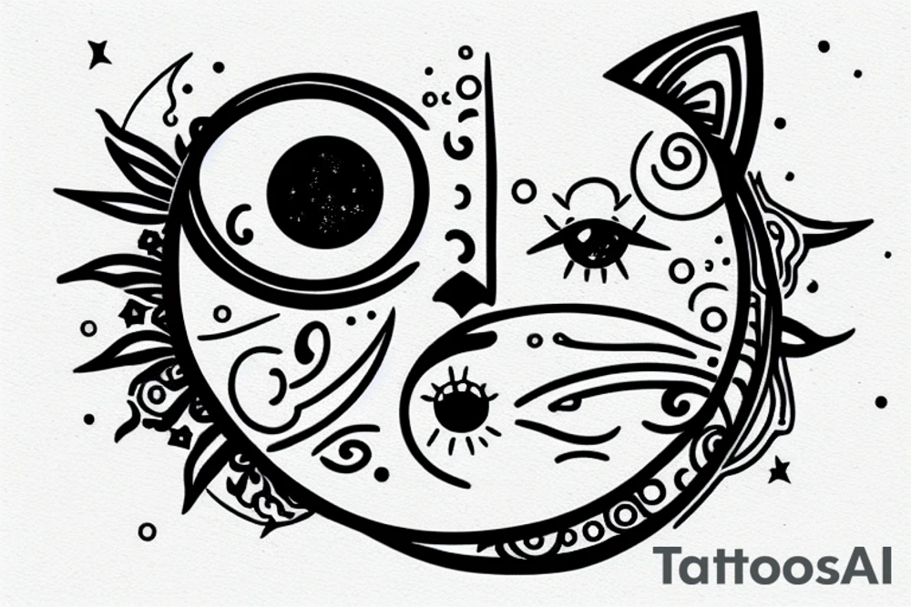 cat with sun and moon in its eye tattoo idea
