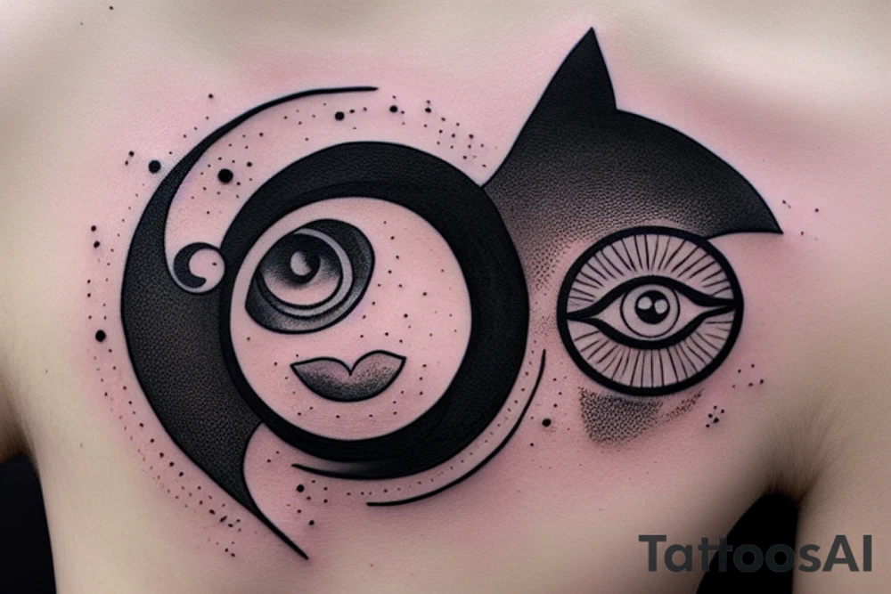 cat with sun and moon as an eye tattoo idea