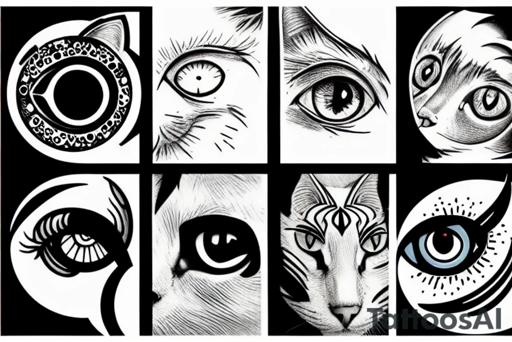 cat with sun and moon as an eye tattoo idea