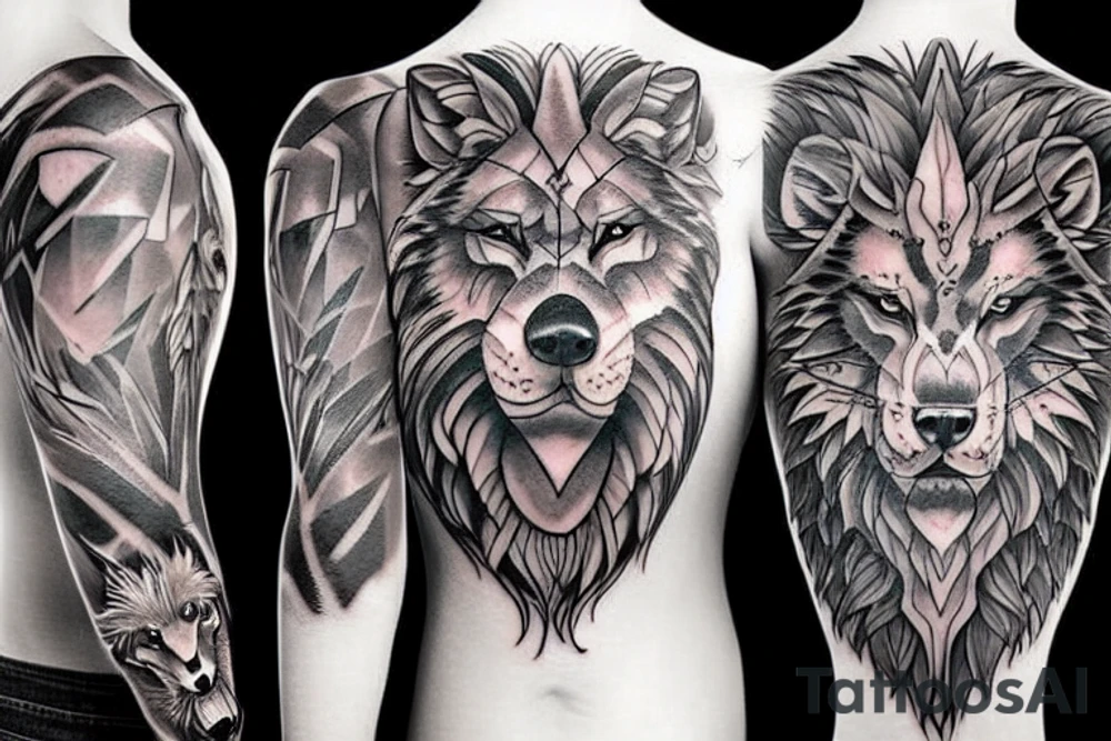 wolf lion tattoo idea