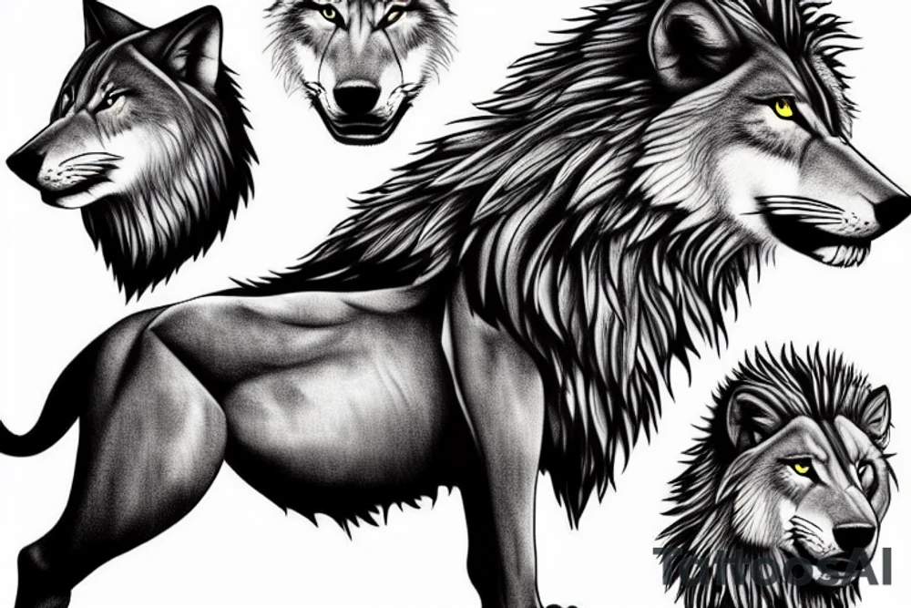 wolf lion tattoo idea