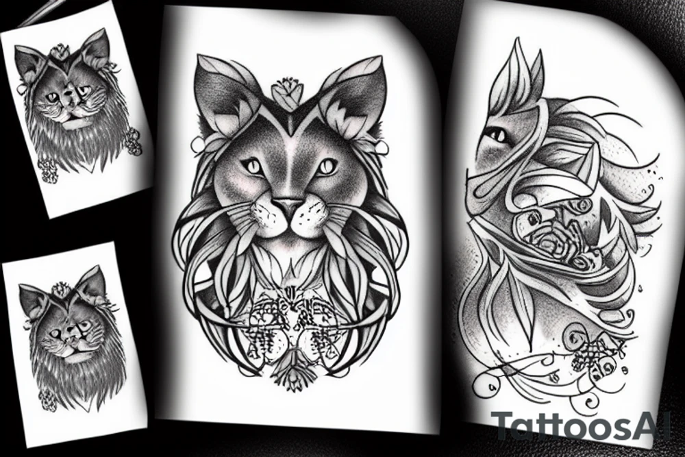 half cat half lion tattoo idea