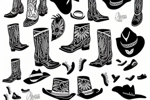 Based on Dime store cowgirl by kacey musgraves 
Cowboy boots and cowboy hat tattoo idea