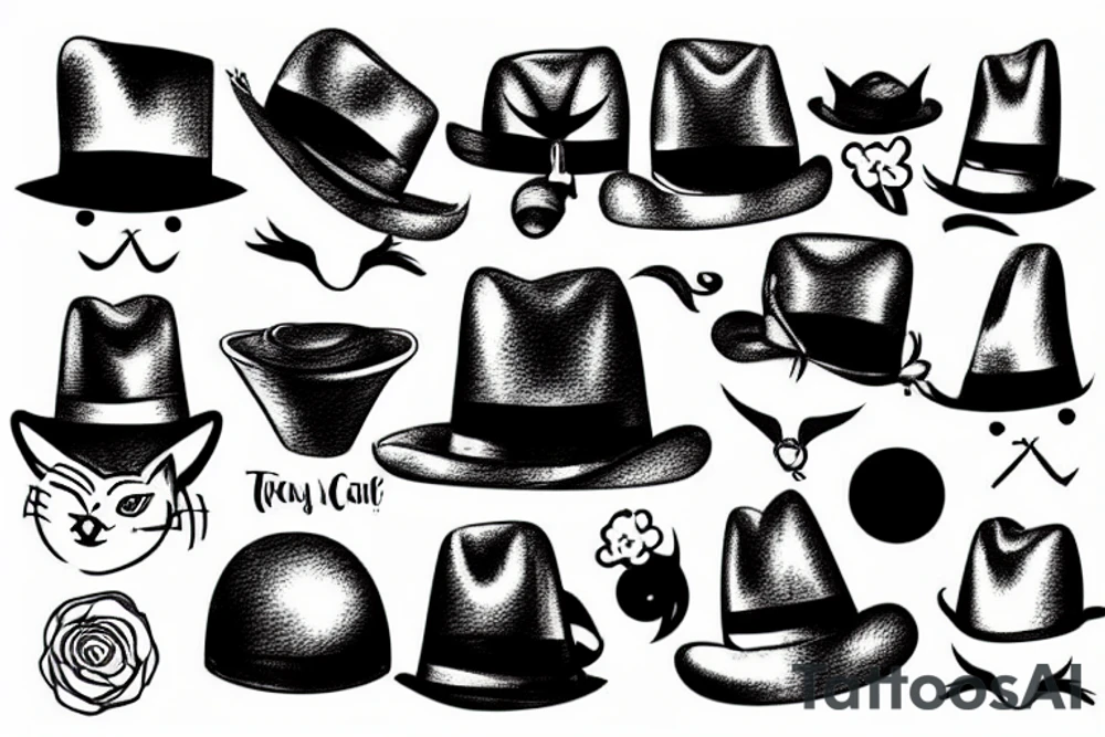tiny cat with a huge hat tattoo idea