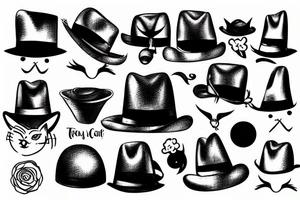 tiny cat with a huge hat tattoo idea