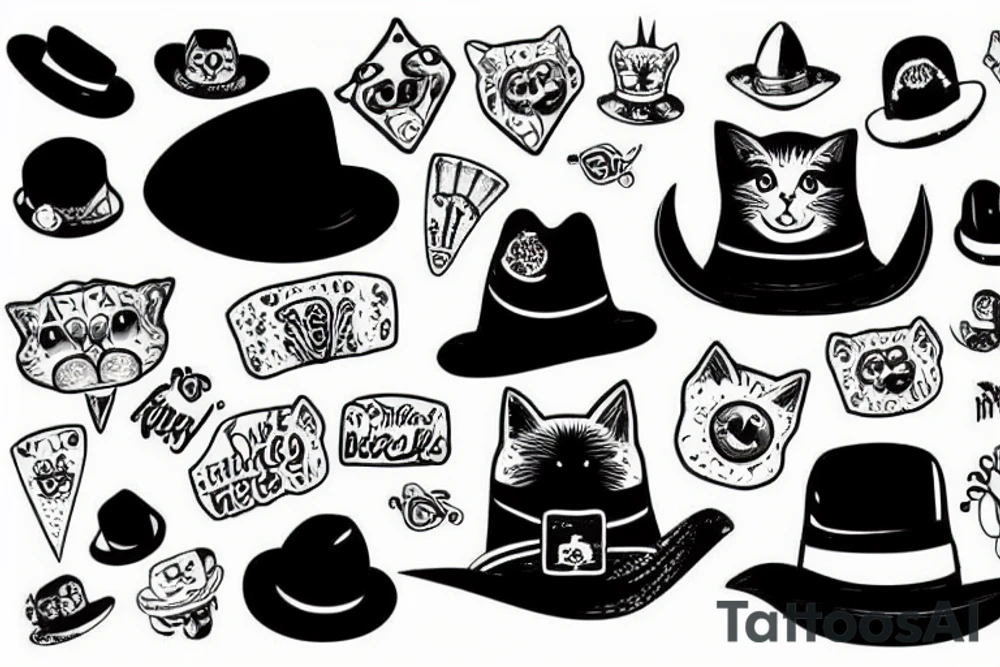 tiny cat with a huge hat tattoo idea