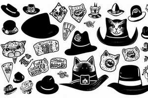 tiny cat with a huge hat tattoo idea