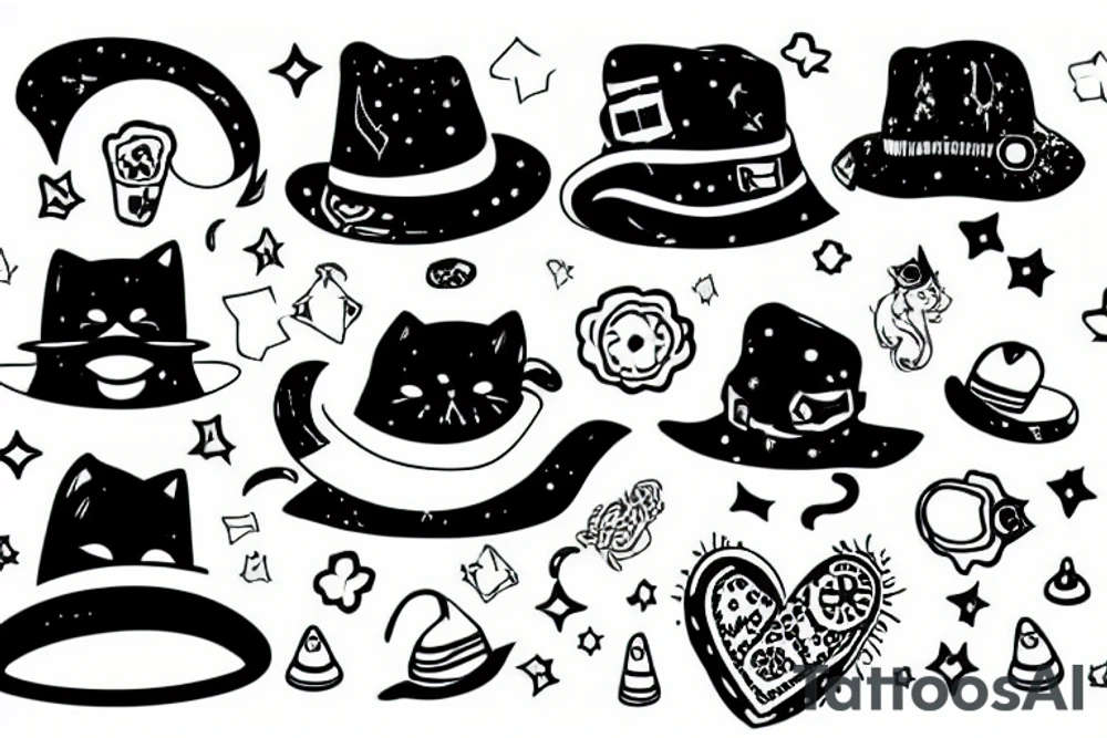tiny cat with a huge hat tattoo idea