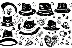 tiny cat with a huge hat tattoo idea