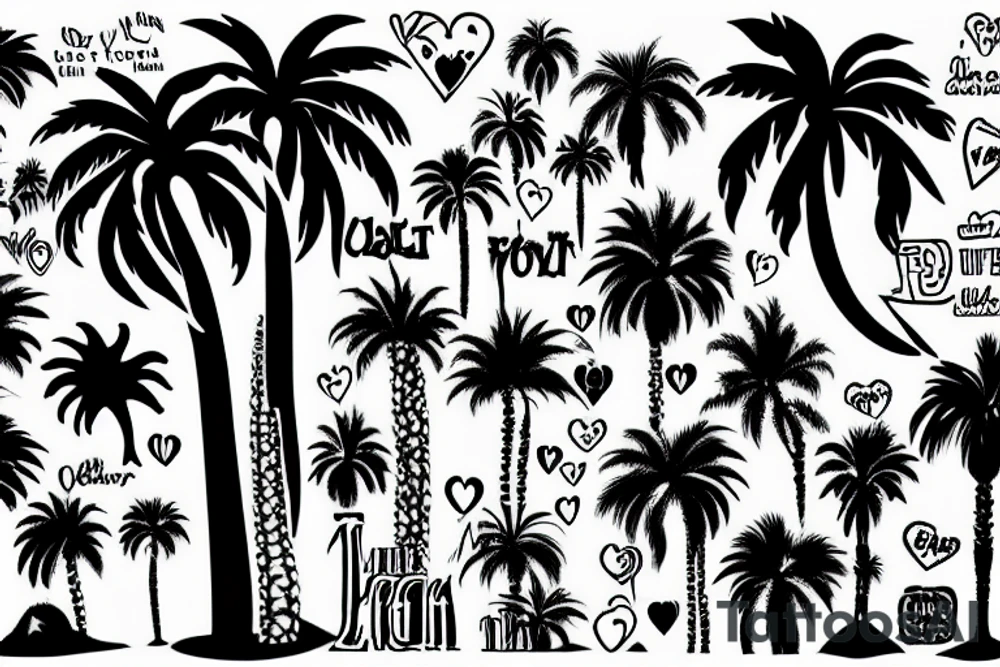 black and white love palm tree vegas heart infinity tattoo idea