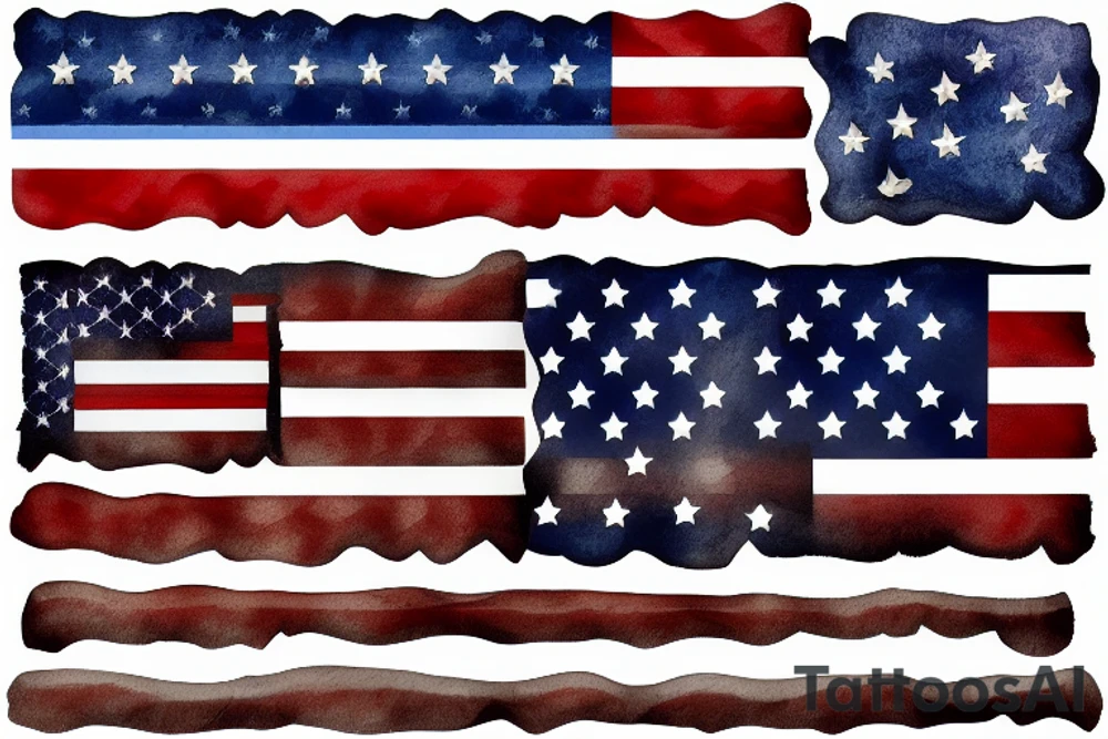 Sleeve tattoo American flag pattern scratched out tattoo idea