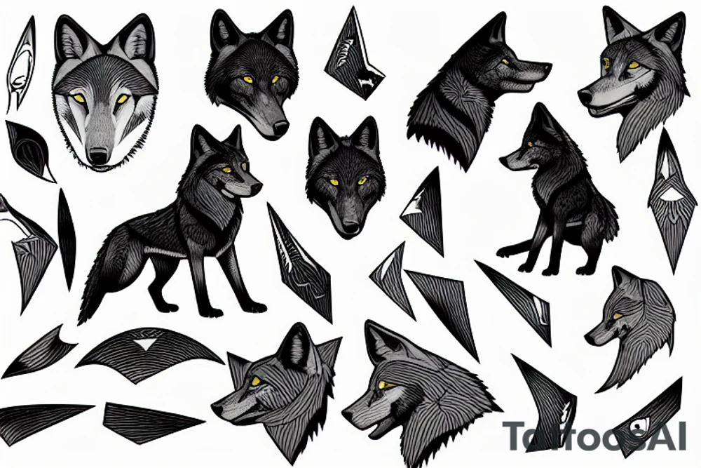 A profile of a black wolf with an arrowhead tattoo idea