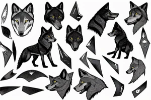 A profile of a black wolf with an arrowhead tattoo idea
