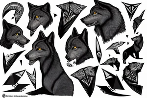 A profile of a black wolf with an arrowhead tattoo idea