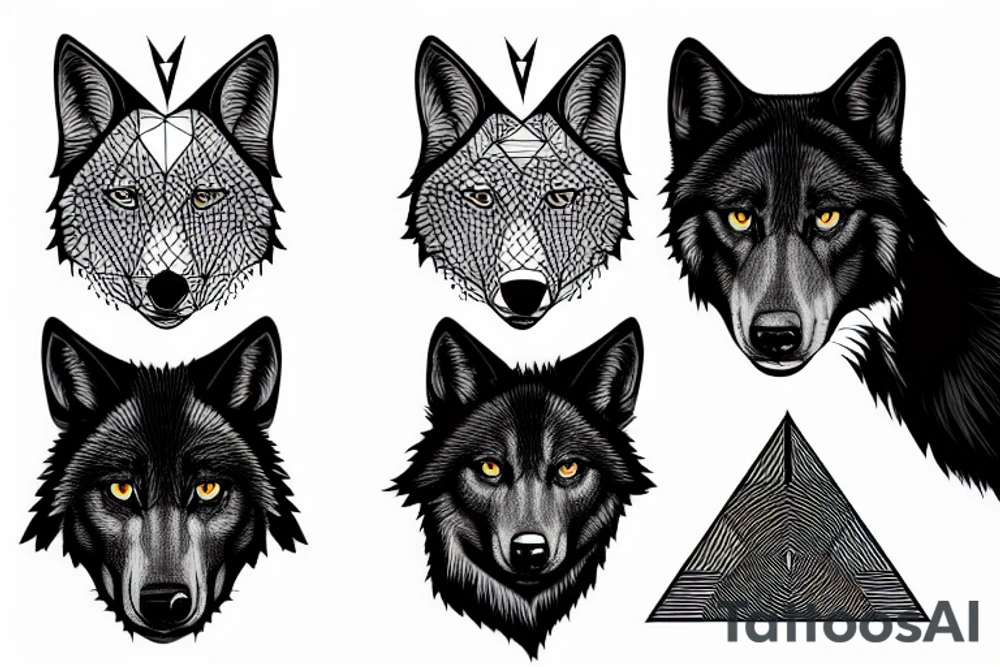 A profile of a black wolf with an arrowhead tattoo idea