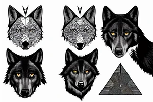A profile of a black wolf with an arrowhead tattoo idea