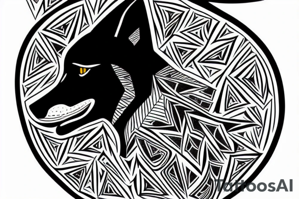 A profile of a black wolf with an arrowhead tattoo idea