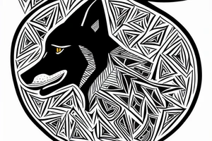 A profile of a black wolf with an arrowhead tattoo idea