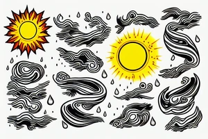 Winding River from left to right sunny on the left side raining on the right side tattoo idea