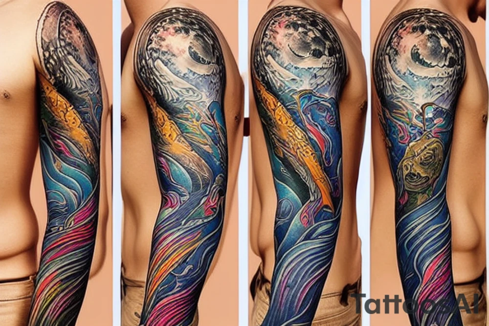 Winding River from left to right sunny on the left side raining on the right side tattoo idea