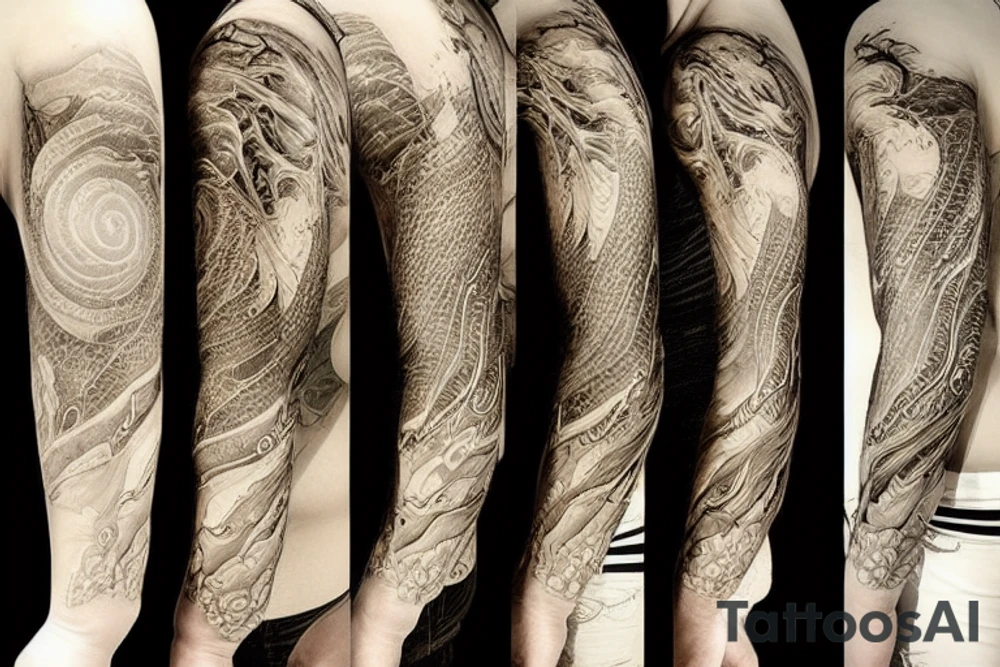 Winding River from left to right sunny on the left side raining on the right side tattoo idea