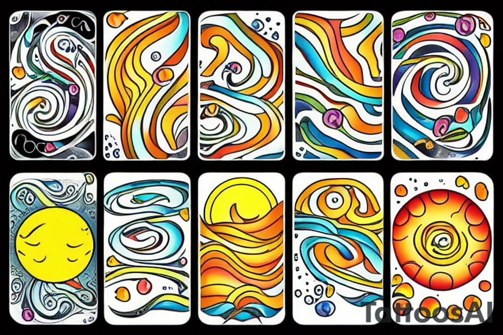 Winding River from left to right sunny on the left side raining on the right side tattoo idea