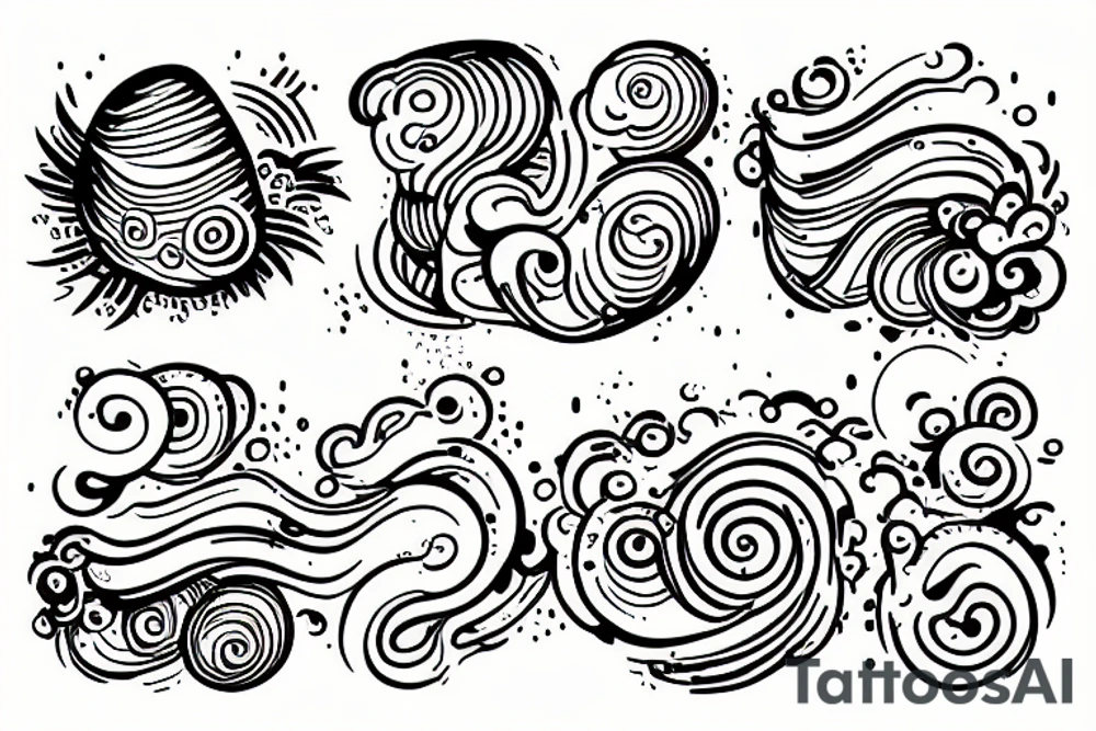 Winding River from left to right sunny on the left side raining on the right side tattoo idea