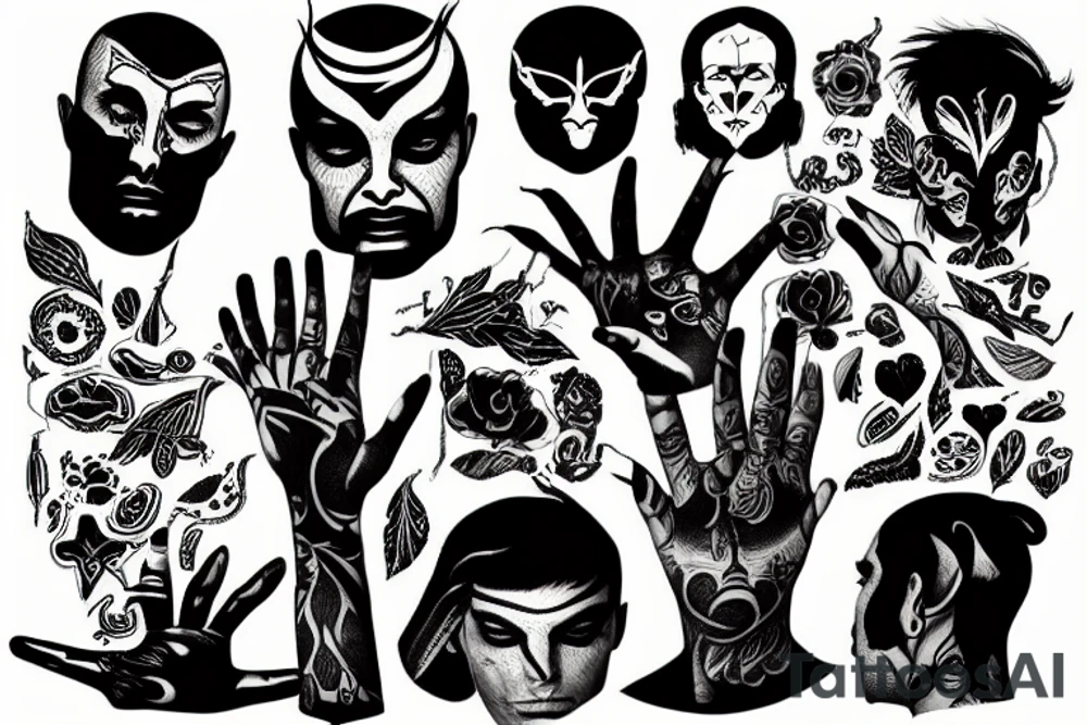 a man with long fingers pointing at his eyes tattoo idea