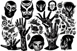 a man with long fingers pointing at his eyes tattoo idea