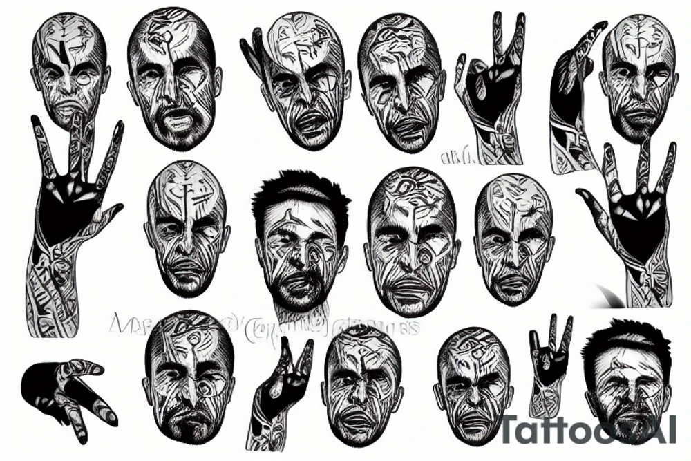 a man with long fingers pointing at his eyes tattoo idea