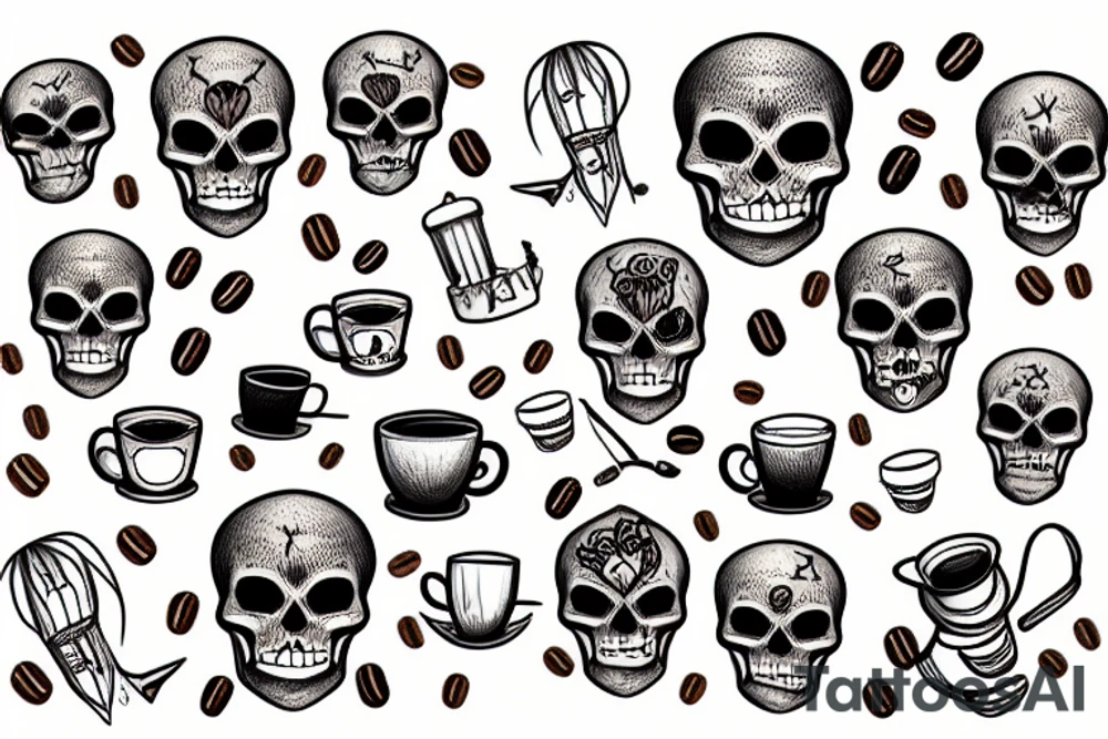 skeleton with coffee tattoo idea